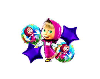 Masha and Bear 5 Pcs Foil Balloon Theme Birthday Decoration Set for Kids Party