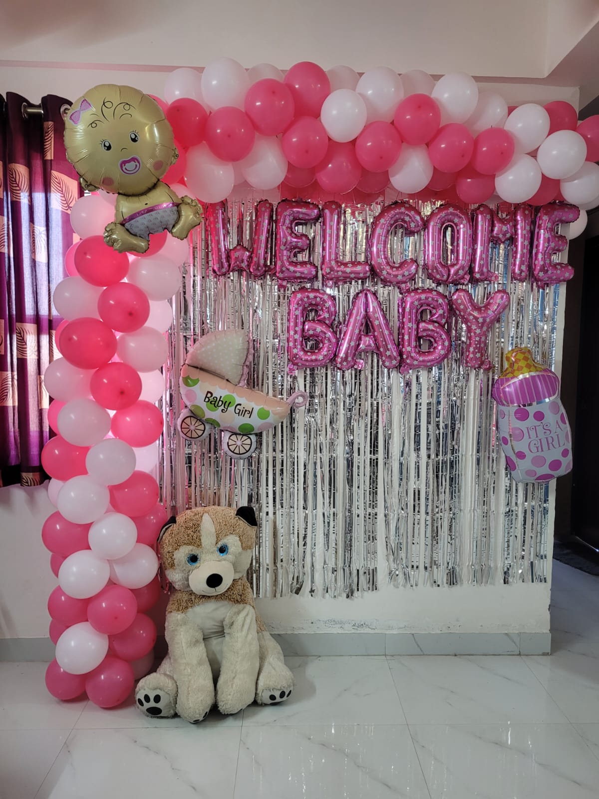 Premium Welcome Baby Girl Balloon Decoration Package at Home