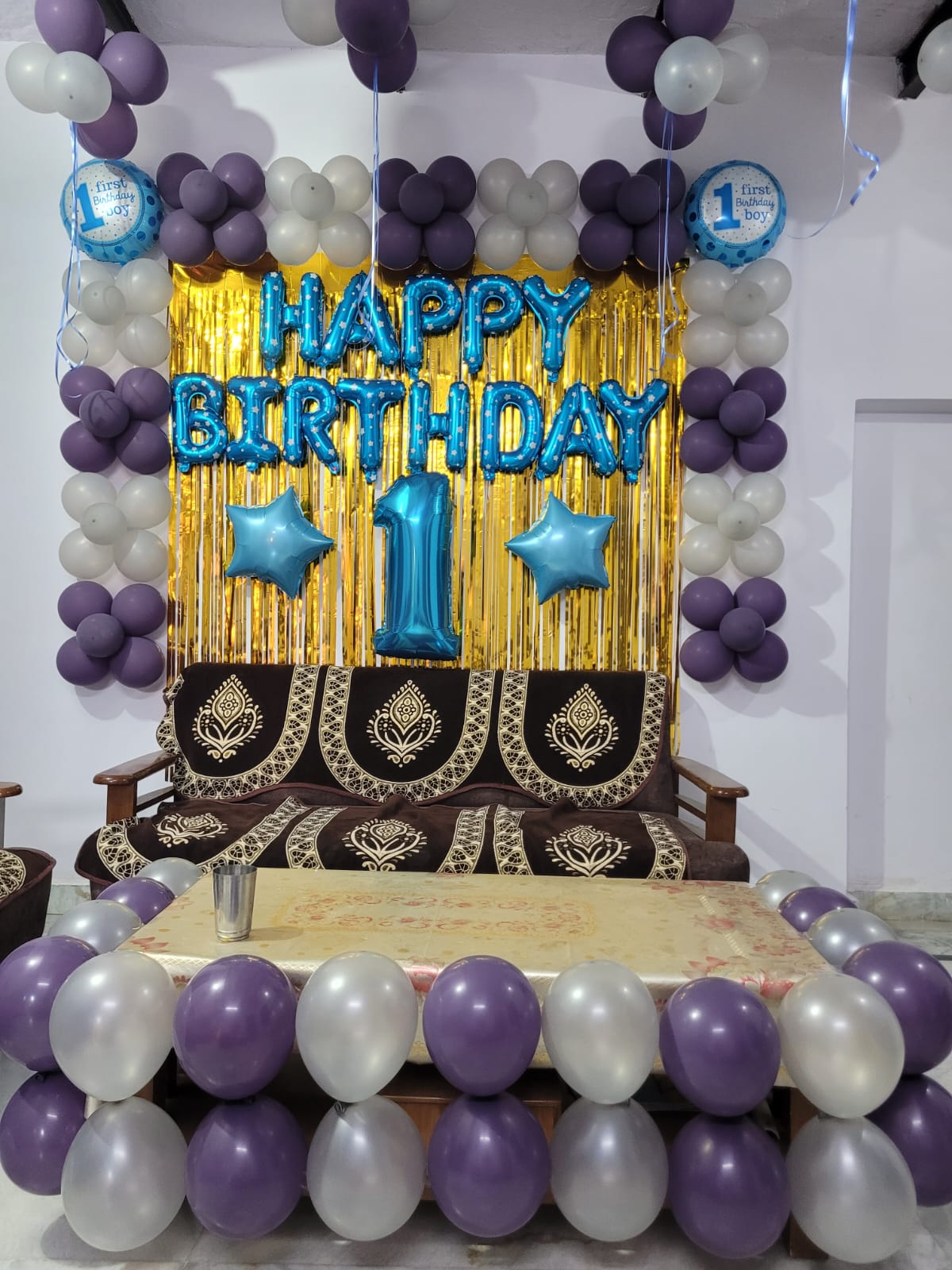 1st Birthday Purple & White Balloon Decoration Package