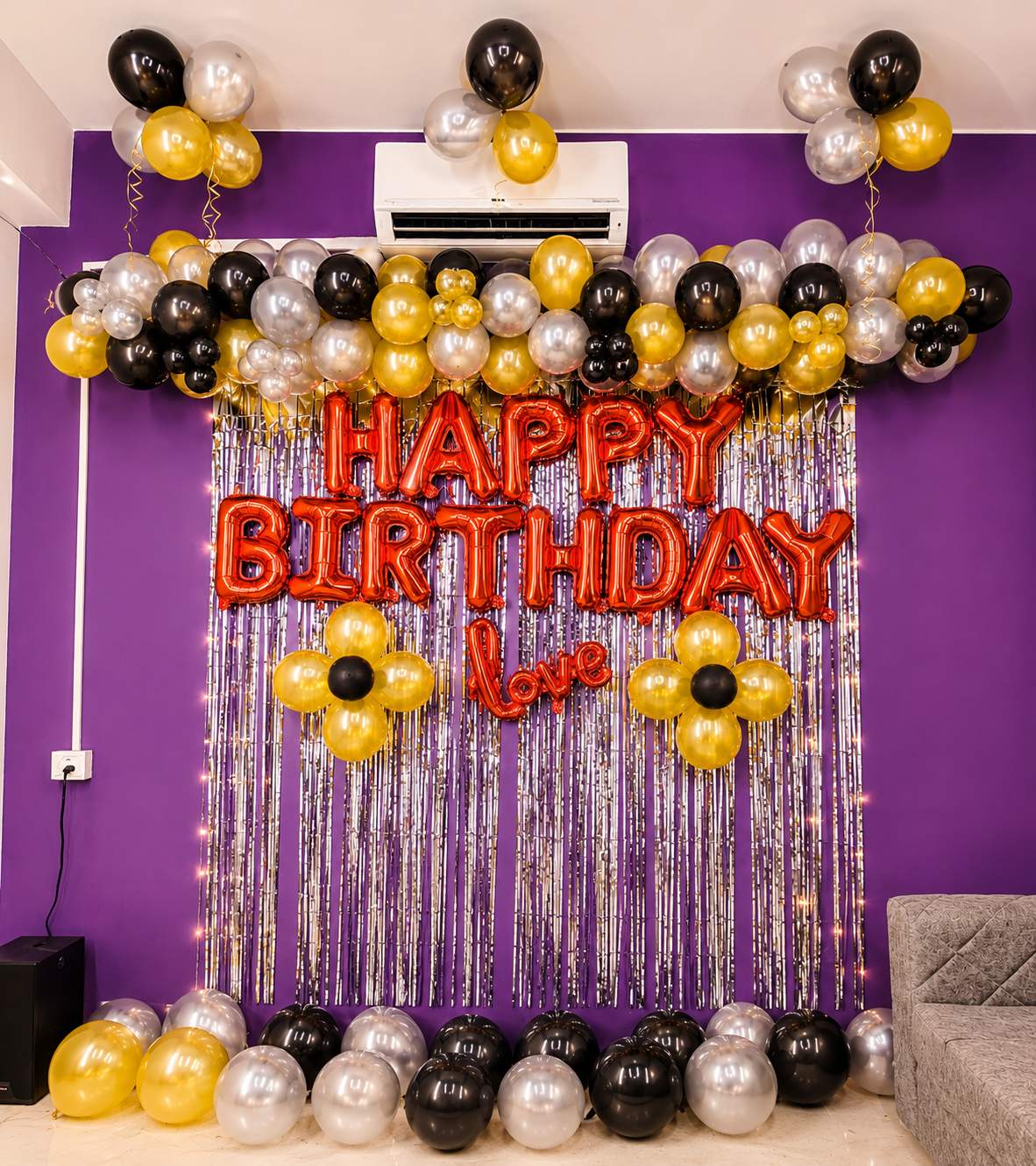 Black Gold Silver Birthday Decoration Package at Home