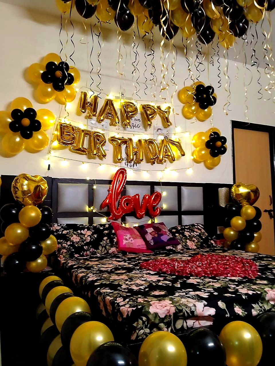 Black & Gold Romantic Birthday Room Decoration Package