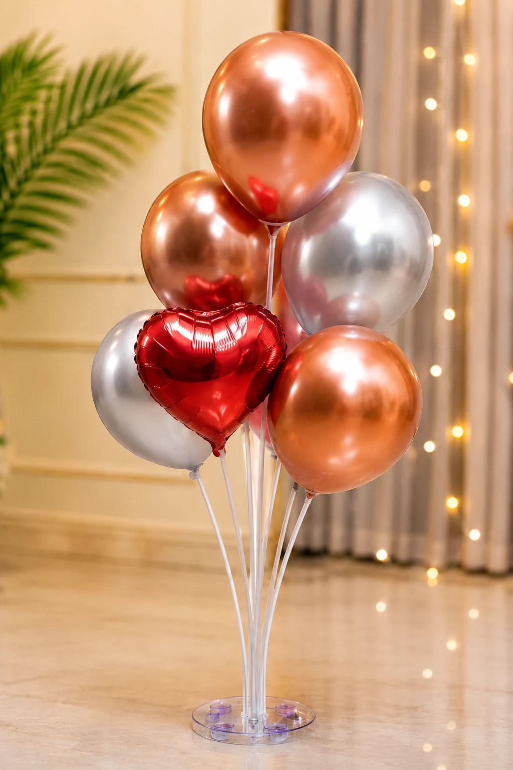 Rose Gold & Red Heart Balloon Bouquet