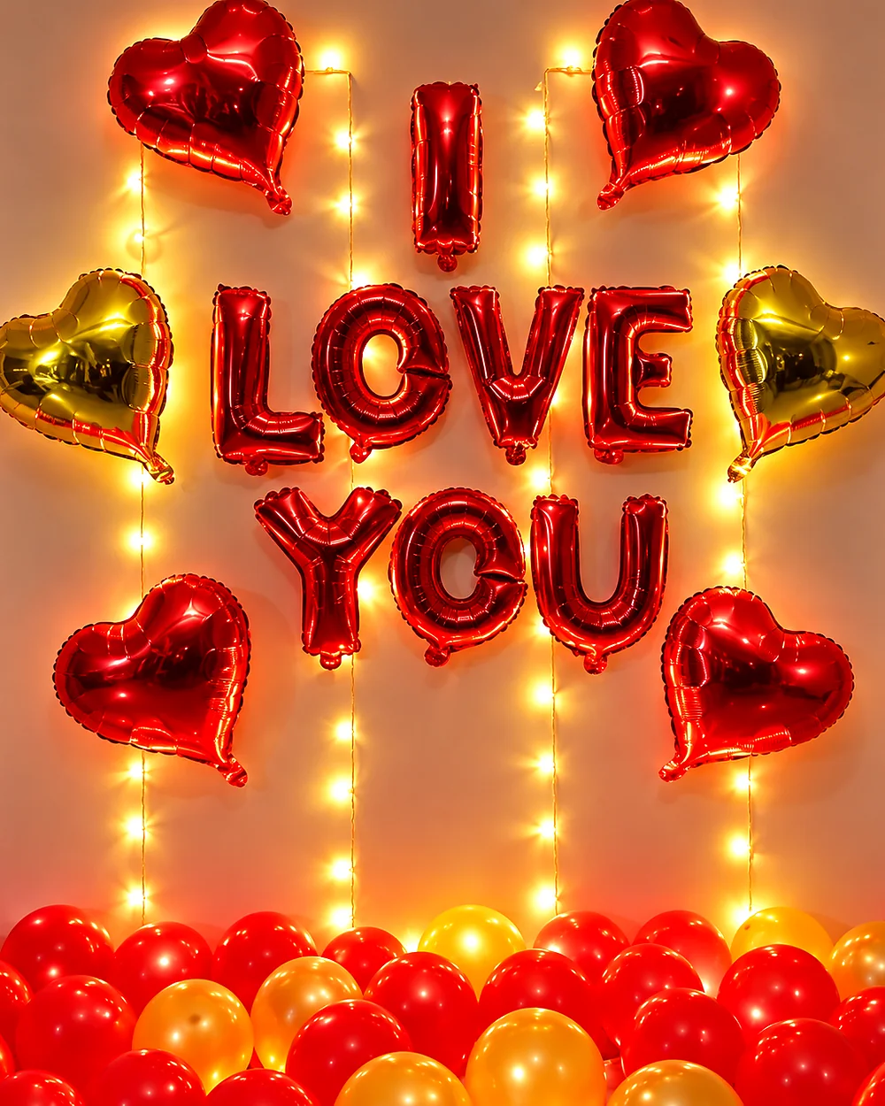 Red & Golden “I LOVE YOU” Romantic Balloon Decoration